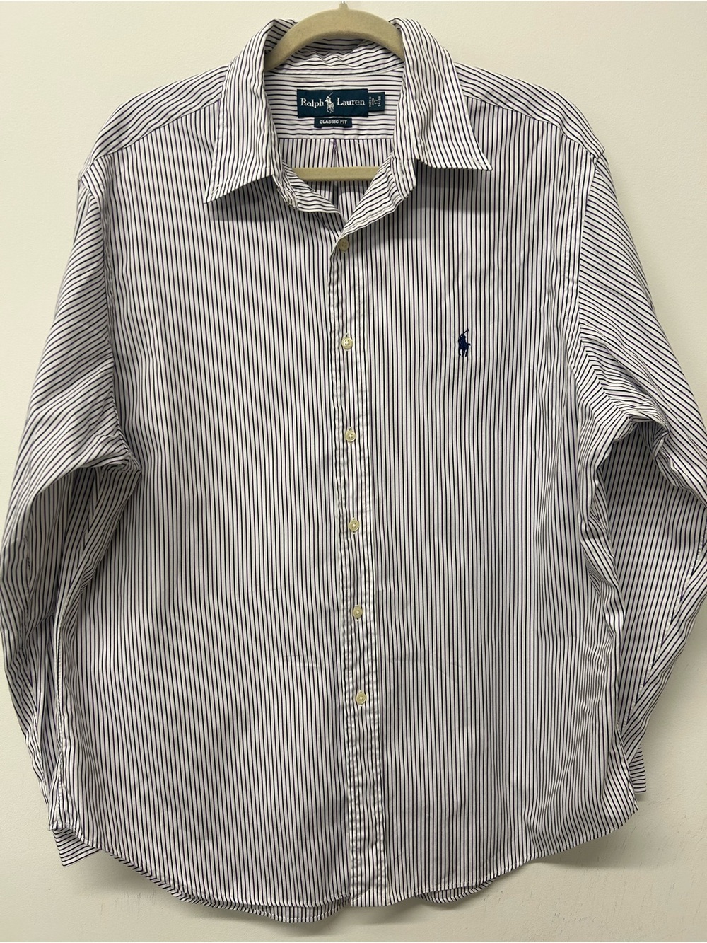 Ralph Lauren White Button-Down Shirt with Navy Stripes